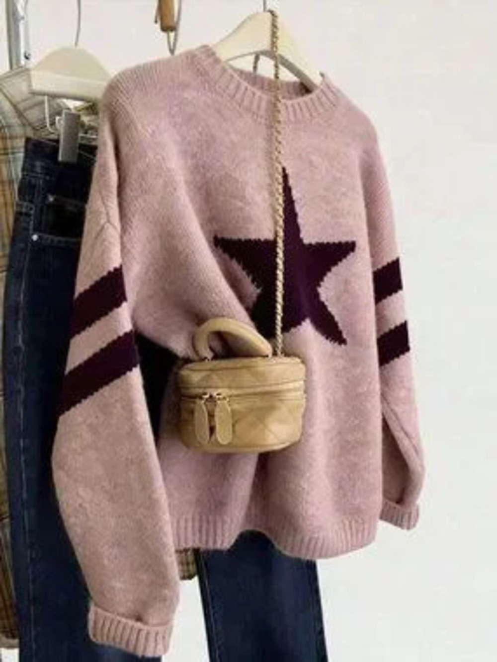 ZARA Multicolor Casual Women's Cute Star Pattern Drop Shoulder Sweater